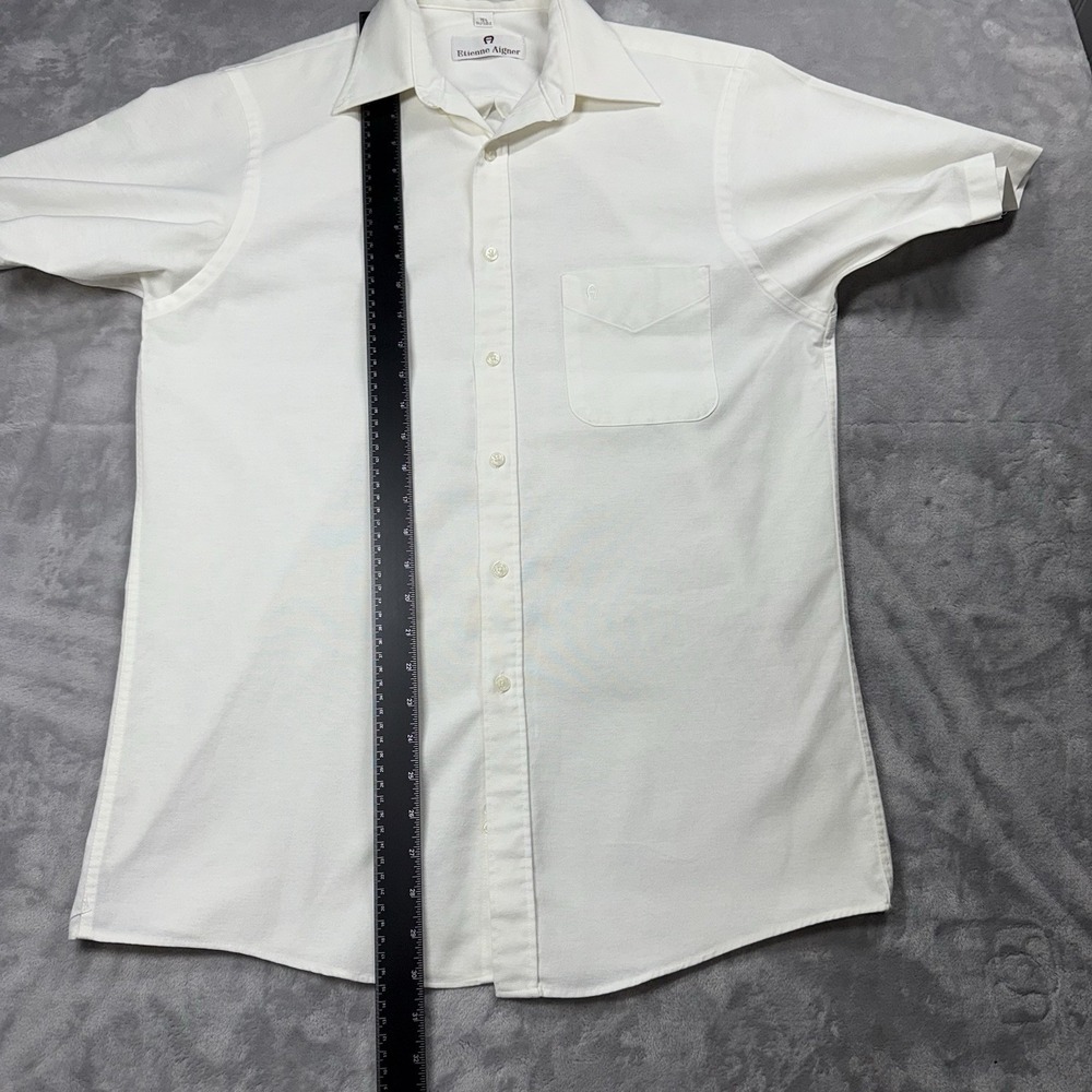 Etienne Aigner Button Down Mens 15.5 White Vintage Short Sleeve Logo Shirt - Picture 4 of 6